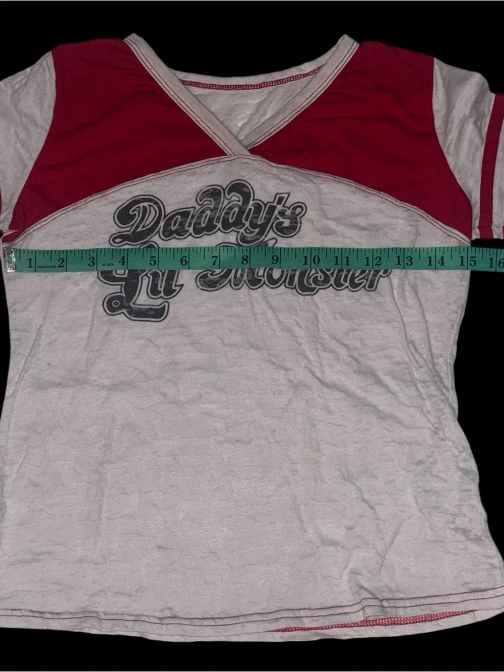 Daddy's Lil Monster Red & White V-Neck Tee Shirt Girls L